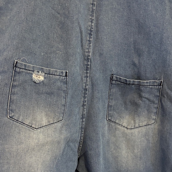 Denim Blue Distressed Jumpsuit - Picture 11 of 16